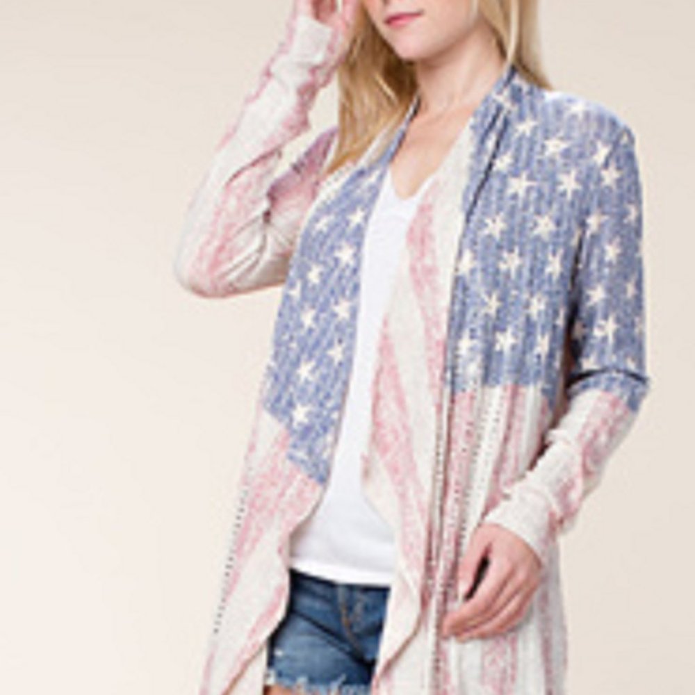 Vocal American Flag Cardigan with rhinestones